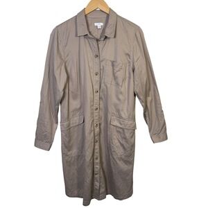 J. Jill Womens Dress Medium Button Down Roll Tab Long Sleeve Tan Brown Sheath